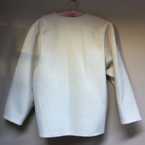 Vintage Aqua Sheen Women's Medium White Polar Fleece Button Front Jacket Pockets - Picture 2 of 8
